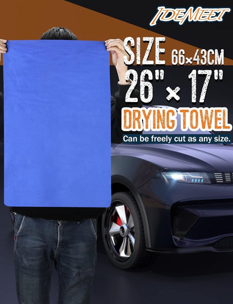 Idemeet Premium Absorbent Car Drying Chamois Cloth Shammy Towel, 26''x17'' Large, Reusable for Vehicle, Bathroom, Dust Remove, No Spots/Streak/Scratch, Blue - Image 4